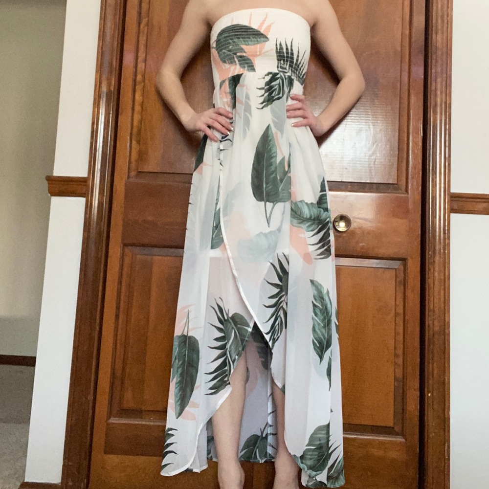 strapless long floral dress